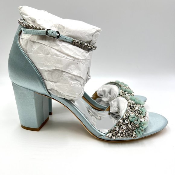 Badgley Mischka Size 9 Light Mist Blue Satin Jeweled Dress...